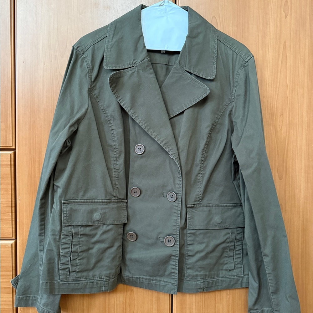 Jones New York Green Pea Coat with Wide Lapel